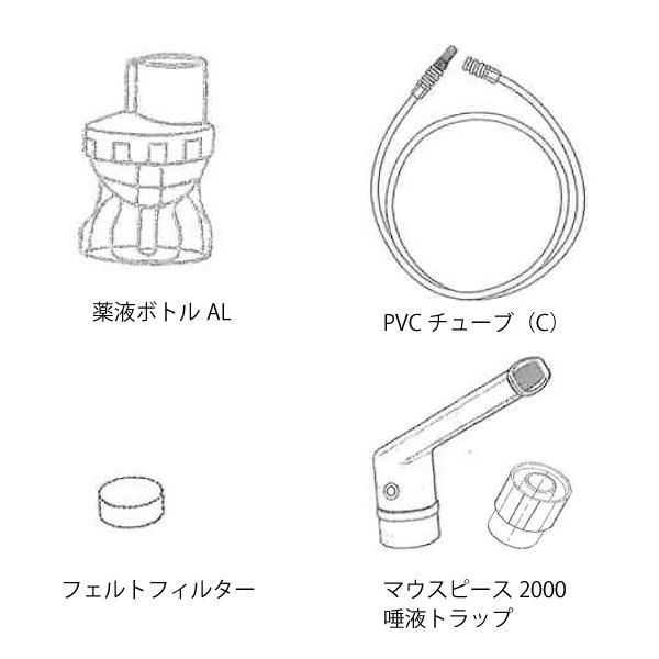 ＜セット内容＞薬液ボトルAL　1個PVCチューブ（C）　1本フェルトフィルター　1個マウスピース2000　１個唾液トラップ　１個＜適合機種＞ユーロゾル、ソフィオ