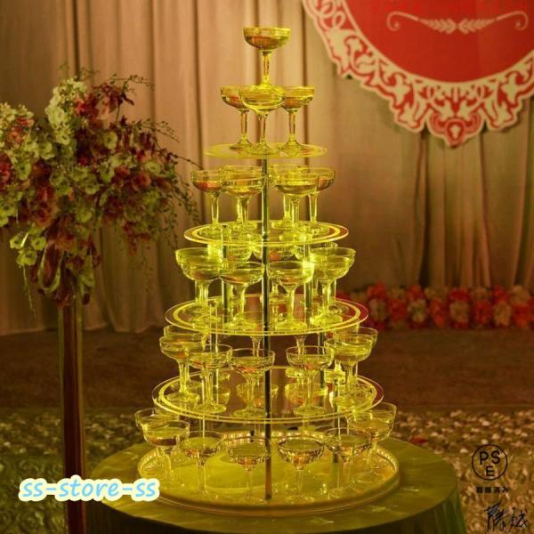 シャンパンタワーディスプレイ、パーティー用の5層ハート型のアクリルゴブレットワインタワー、ロマンチックな赤ワインスタンド60カップ入り、結婚披露宴の誕生