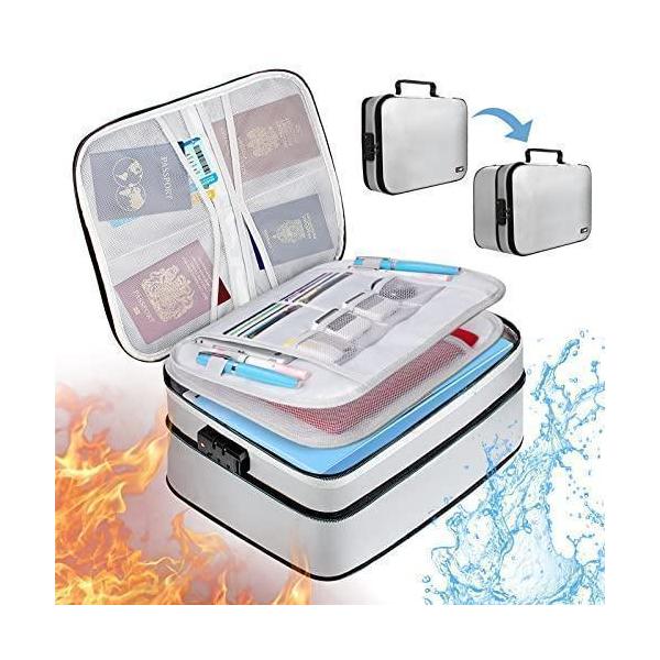 ようこそ！　From Lake SHOPへ！！【最新開発ファスナーで圧縮技術】 金庫耐火バッグ折りたたみ可能および拡張可能,オリジナルサイズ：36*27*6CM；拡張サイズ：36*27*16.5CM。容量は拡張前の3倍。使用シーンや収納量に...