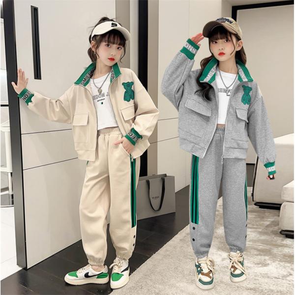 子供服 おしゃれ ジャージ  パーカージャケット 女の子 上下セット スウェット  キッズ スポーツウェア 部屋着 カジュアル■素材：綿、ポリエステル■サイズ：（単位：cm）120   着丈43  バスト94 パンツ丈67  適応身長100...