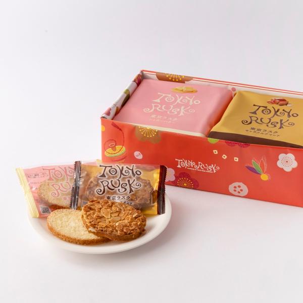 [Release date: December 10, 2025]人気の定番2種詰合せをお正月柄のかわいいパッケージでお届けいたします。東京ラスク人気No.1のキャラメルアマンドとシュガーバターの詰め合わせです。【箱サイズ】タテ155×ヨコ...