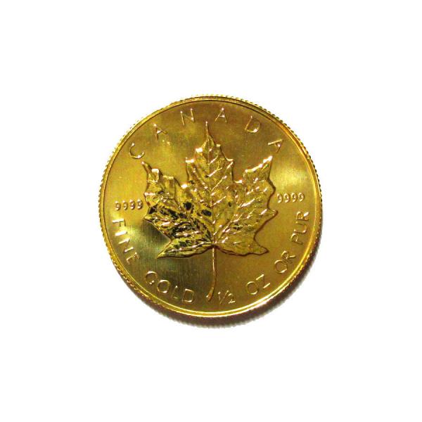 【送料無料】未使用品　メイプルリーフ金貨 1/2オンス 純金 24金 　15.5g　 1/2oz 納期1から2営業日※年度は選べません。メイプルリーフ金貨のデザインが広く知られるのは、その信頼性の高さに由来します。純度99.99%のメイプル...
