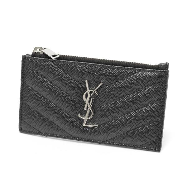 サンローラン/SAINT LAURENT　モノグラム フラグメント ジップ カードケース / カードホルダー　607915BOW021000　グレイン ド プードルエンボスレザー　ブラック/シルバー金具【中古美品】　S-157273 SAINT LAURENT サンローラン モノグラム フラグメント ジップ カード