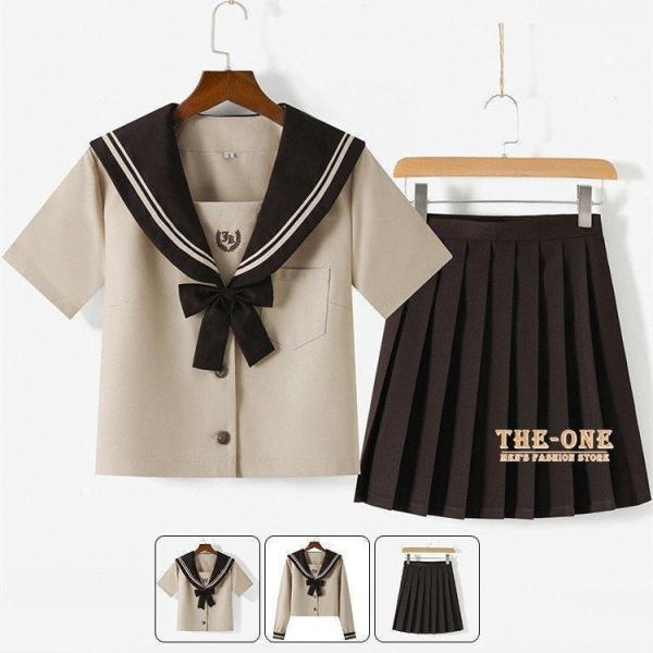 セーラー服 正統派 JK制服 女子高生 半袖 長袖 セットアップ 単品 ブラウス プリーツスカート カーキ 通学 学生 中学