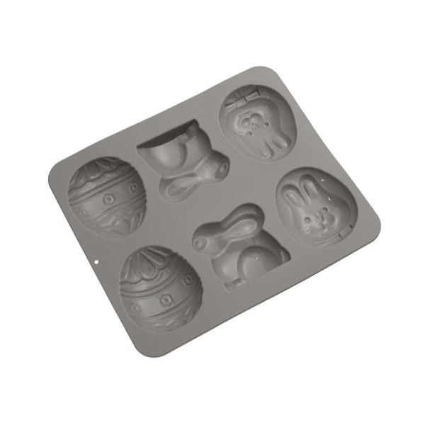 全形：260×300×H25mm　単体：85×105×H25mm(エッグ)柔らかく扱いやすいシリコン製。イースターがモチーフの型です。