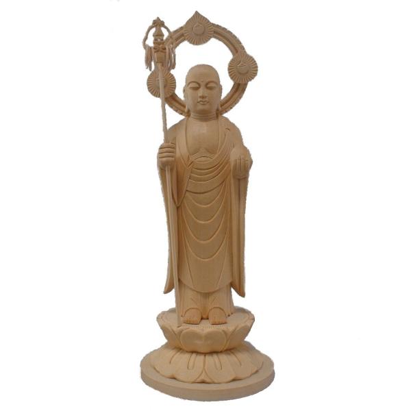 仏像 地蔵菩薩立像円光背円角台4.0寸桧木木製品　木彫仏像　木彫りぶつぞう