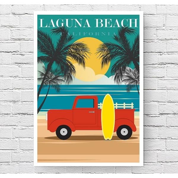 【フレーム付-黒-】インテリアポスター アメリカン カリフォルニア イメージアート ラグナビーチ LAGUNA California A3サイズ as4