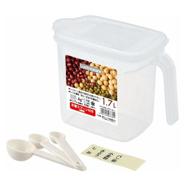 シリコーン配合で油汚れも落ちやすい。抗菌加工がしてあります。。大・中・小の計量スプーン付。■製品スペックサイズ：約21.1×10.6×15cm容量：1.7L材質：ポリプロピレン、ポリエチレン