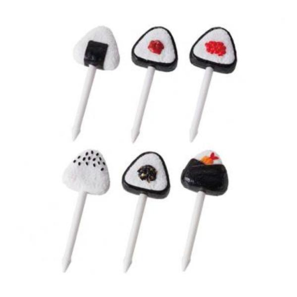 お弁当を楽しく飾るおにぎりピックです。■製品スペック入り数：6個＜サイズ＞塩：約46×17.5×10.5mm梅干し：約46×17.5×11mmいくら：約46×17.5×11mmごま塩：約46×17×10.5mmこんぶ：約46×17.5×11...