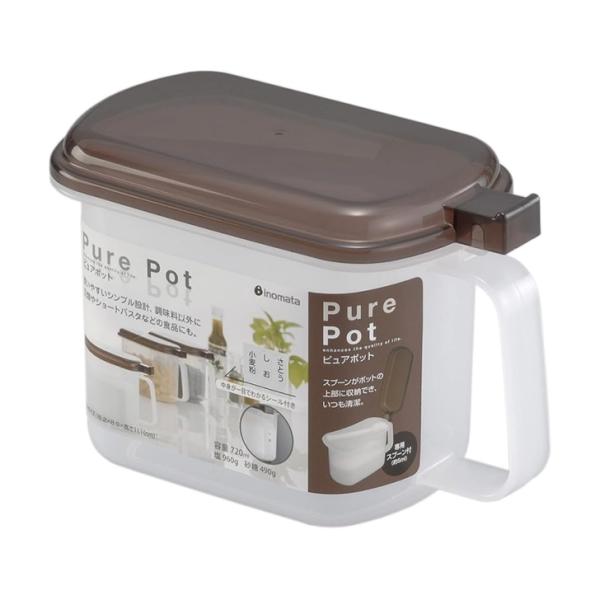 専用スプーン(約5ml)がポットの上部に収納できていつも清潔。使いやすいシンプル設計で調味料以外に豆類やショートパスタなどの食品の保存に。中身が一目でわかるシール付。■製品スペックサイズ：約8.9×16.2×19.4cm(横幅×奥行×高さ)...