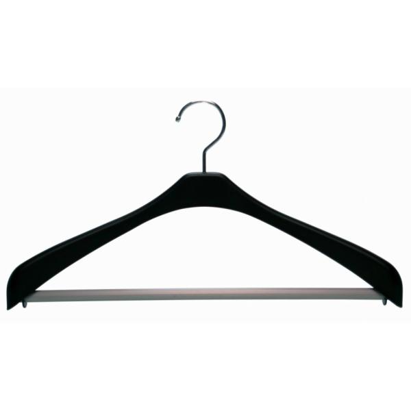 再生樹脂を使用した環境に優しいハンガー●スリムなジャケットハンガー●便利な回転フック●ストップバー付●日本製＜サイズ＞本体:約 幅420mm×高さ215mm×厚さ25mm＜素材＞本体:再生ポリプロピレンストップバー:再生スチロール樹脂、ラバ...