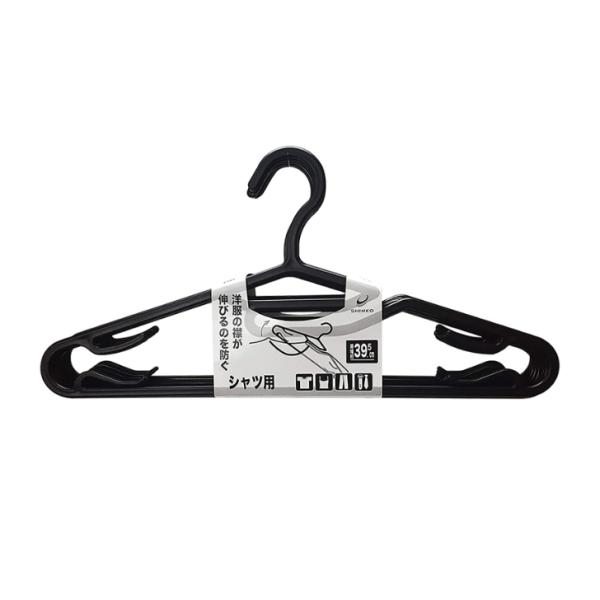 洋服の襟が伸びるのを防ぐ形状のシャツハンガーです。ネクタイやベルト、キャミソールやズボンなども掛けれます。■商品スペックサイズ：約39.5×0.4×19cm(幅×奥行×高さ)材質：ポリプロピレンマレーシア製＜おすすめポイント＞収納ハンガー ...