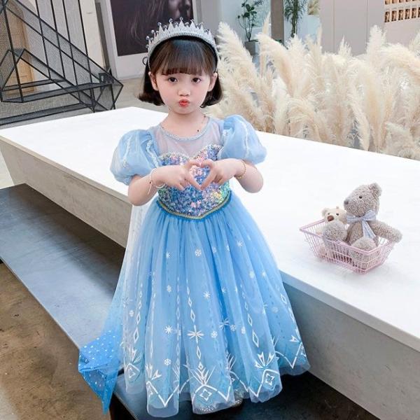 子供服　マント付き　プリンセス　女の子　大人気　半袖　ドレス　雪の女王　仮装ドレス　発表会　誕生日プレゼント