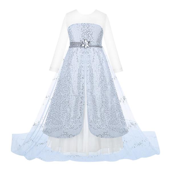 女の子大人気　ホワイト　エルサ雪の結晶 プリンセスドレス 発表会 ガールズ 長袖　スパンコール ワンピース お姫様 子供 ドレス100cm〜150cm 衣装