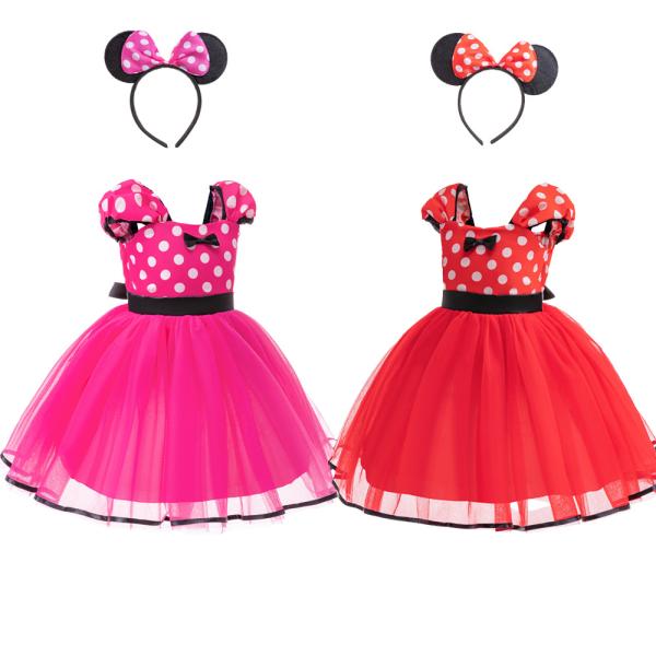 子供ドレス 可愛いコスチューム　 80cm-140CM ワンピース キッズ キッズダンス　衣装 ドット柄 クリスマス　ハロウィン　誕生日プレゼント　レッド　ピンク2色