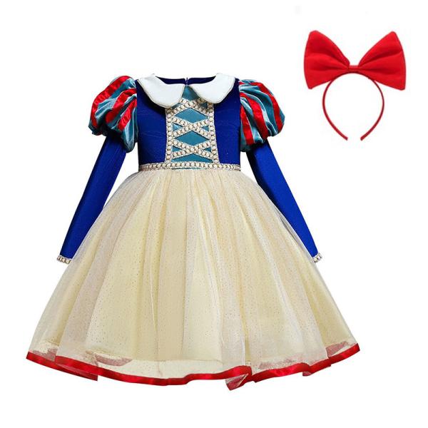 カチューシャ付き　白雪　子供ドレス プリンセス コスチューム 90 100 110 120 130 なりきりワンピース お姫様 ハロウィン パーティー 誕生日 子供服