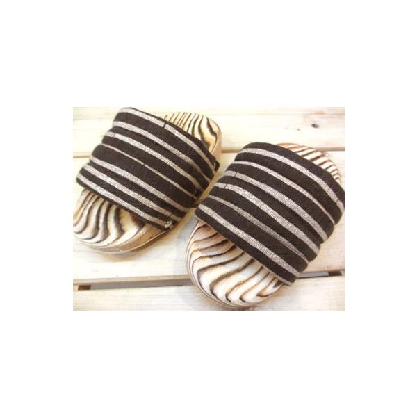 焼き杉の高級国産ダイエットスリッパ すらり茶縞/フリーサイズ（かかとなしタイプ） スリッパ