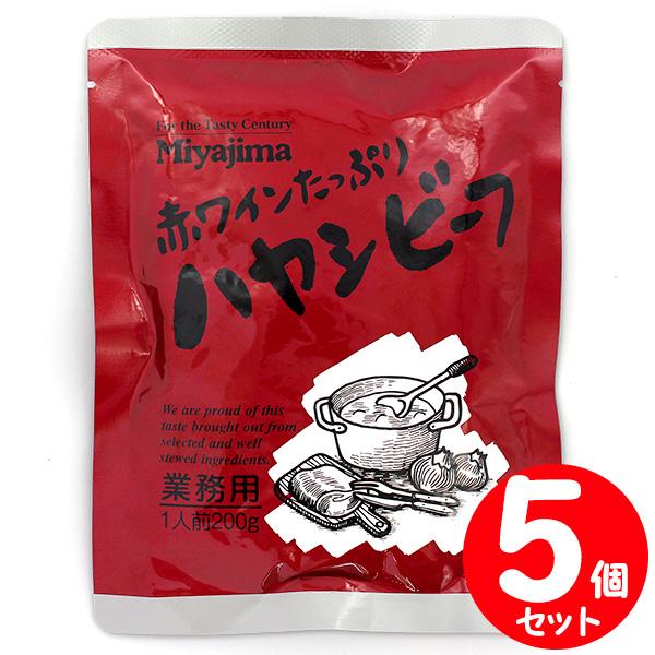 【セット】ミヤジマ 赤ワインたっぷり ハヤシビーフ 200g×５袋セット 業務用