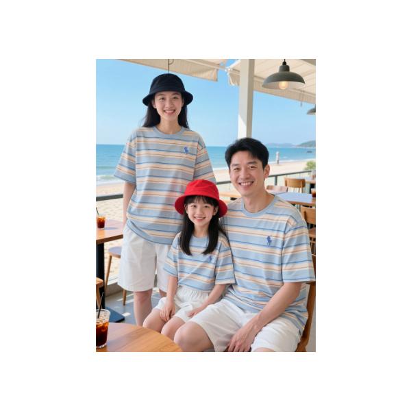親子ペアルック 親子お揃い ストライプ柄 Tシャツ 男女兼用 半袖 家族お揃い 親子コーデ レディース メンズ キッズ カップル ペアルック