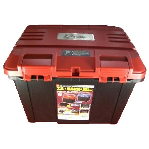 赤色木製大型箱 金属留め具付き リングスター 大型工具箱 ドカット D-4700 オールレッド バックルも赤