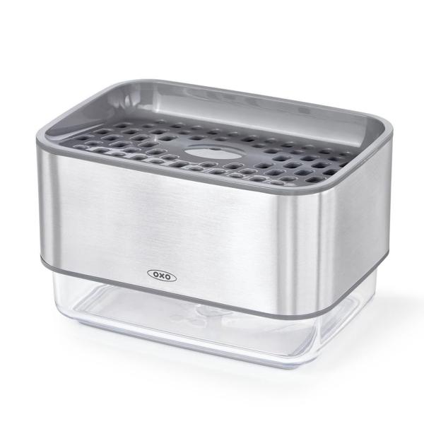 OXO オクソー スポンジホルダー ソープディスペンサー付 ワンプッシュで洗剤が出せる シルバー
