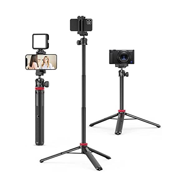 Ulanzi MT-44 三脚 スマホ三脚 カメラ三脚 147cm ビデオカメラ 自撮り棒 2in1スマホクリップデザイン 32cm-147cm 6段伸縮 ボール雲台 360度回転 軽量