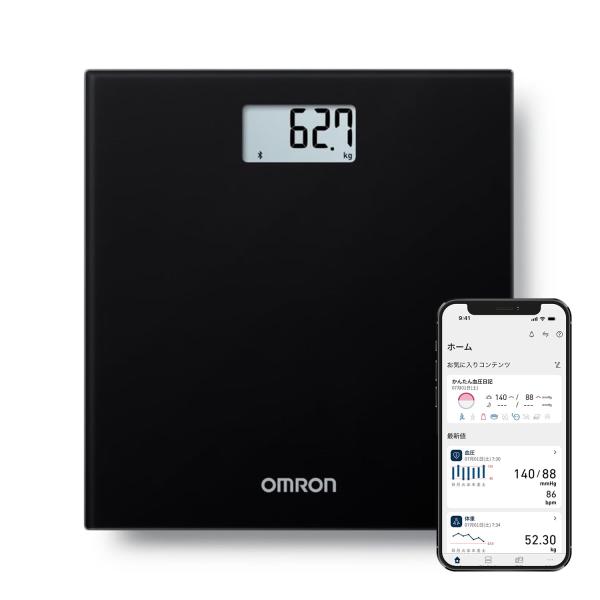 オムロン 体重計 ブラック HN-300T2-JTBK スマホ連動 データ自動転送 自動認識 乗るだけで測定開始 シンプルでおしゃれなデザイン