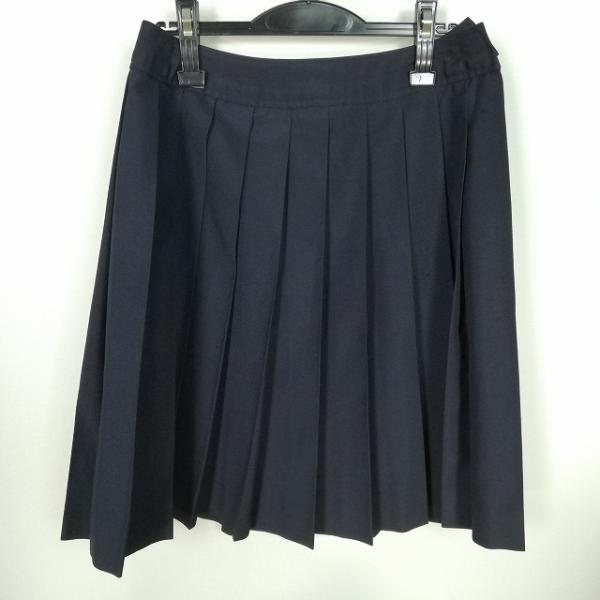 スクールスカート 大きいサイズ 夏物 w72-丈56 紺 中学 高校 プリーツ 学生服 制服 女子 中古 HK3802