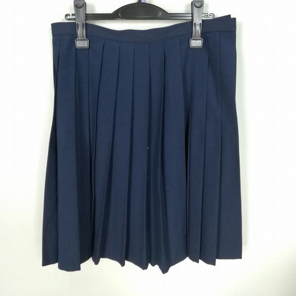 スクールスカート 大きいサイズ 夏物 w75-丈57 紺 中学 高校 プリーツ 学生服 制服 女子 中古 HK3869