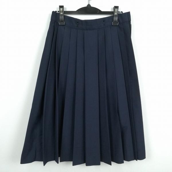 スクールスカート 大きいサイズ 夏物 w75-丈72 紺 中学 高校 プリーツ 学生服 制服 女子 中古 HK3948