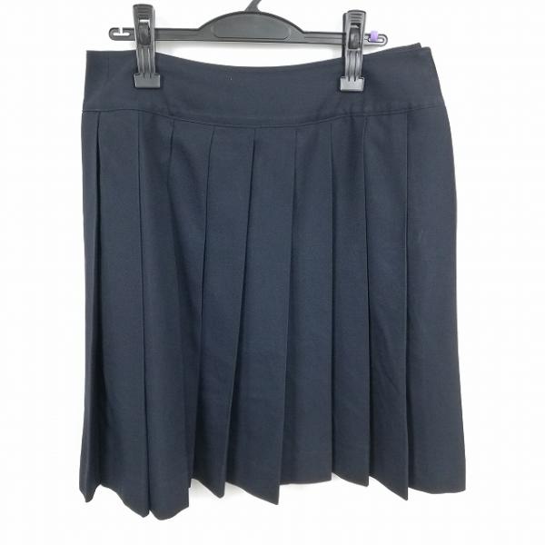 スクールスカート 大きいサイズ 冬物 w75-丈57 紺 中学 高校 プリーツ 学生服 制服 女子 中古 HK4420