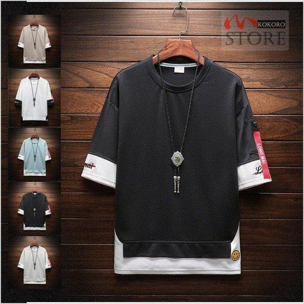 値引きする 半袖tシャツ メンズ Tシャツ 半袖 夏物tシャツ フェイクレイヤード 重ね着風 五分袖 サマー トップス 夏 五分 七分袖 サイズ 3xl 2xlサイズ相当 Www We Job Com