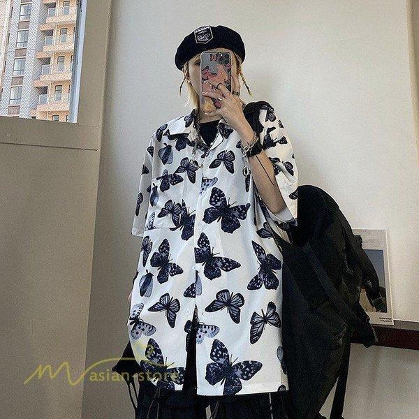 シャツ ライトアウター バタフライ 新作 おしゃれ 半袖シャツ ロング丈 細身 体型カバー カジュアルシャツ トップス ワイドシャツ ゆったり Bf風 着痩せ 今年も話題の