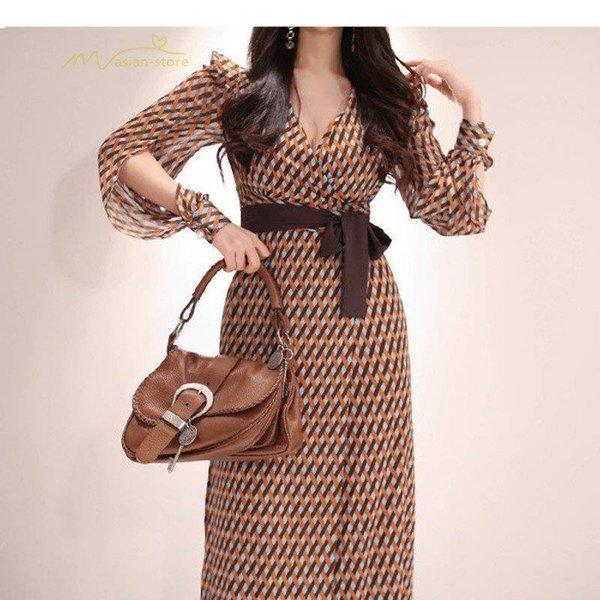 プリントワンピース レディース リゾートワンピース 旅行 Vネック ロング丈 夏物 スリット ハイウエスト リボン 体型カバー 韓国ファッション カジュアル 公式ショップ