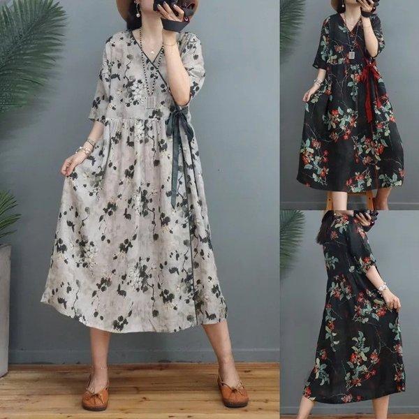 ワンピース レディース ロングワンピース ゆるワンピース ゆったり 切り替え 着痩せ 体型カバー 半袖 森ガール 薄手 大きいサイズ 夏物 おしゃれ 30代 40代 ラッピング不可