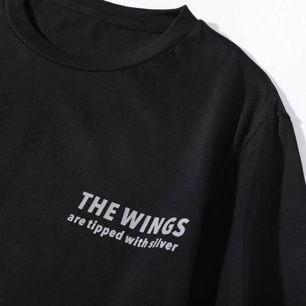 半袖tシャツ メンズ 夏 翼 クルーネックトップス ストライプtシャツ プリント カットソー 限定販売