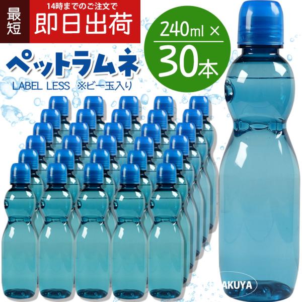 ラムネ飲料 ラムネジュース 安い ペットボトル ラベルレス 炭酸飲料 ビー玉入り 240ml ×30本