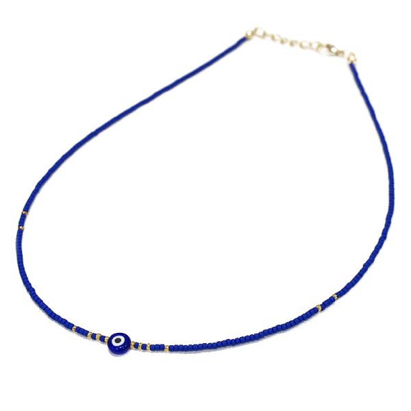 【メール便ＯＫ】トルコ製 ナザールボンジュウ トルコのお守り ビーズネックレス/ネイビー N-P14481NV