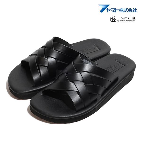 ヤマトサンダル 和所谷 粋-IKI- つっかけ メンズ 男性 リゾートサンダル 日本製 幅広 甲高 IKI2501 BLK ブラック 本革 クッション レザー MADE IN JAPAN