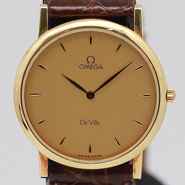 デッドストック級 稼働 QZ オメガ 18K/750/YG デビル ゴールド文字盤  