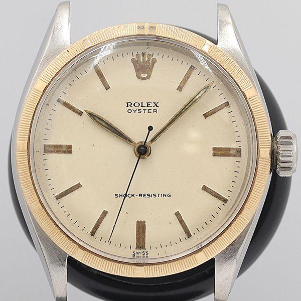デッドストック級 ロレックス オイスター アイボリー文字盤 手巻 YG×SS  