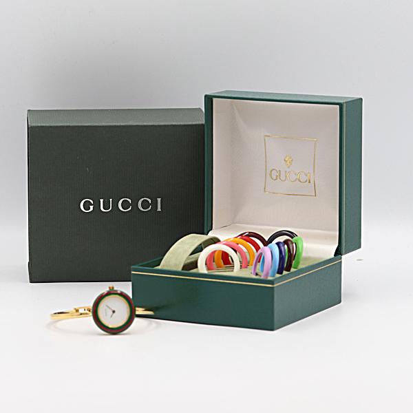 デッドストック級 箱付 稼働 美品 グッチ チェンジベゼル 11/12.2 QZ