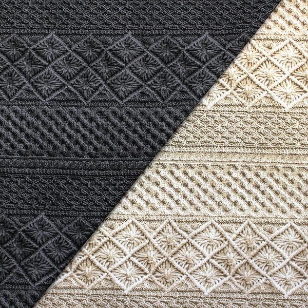 生地 布 マクラメ編み柄 編み模様 リアルプリント アランニット風