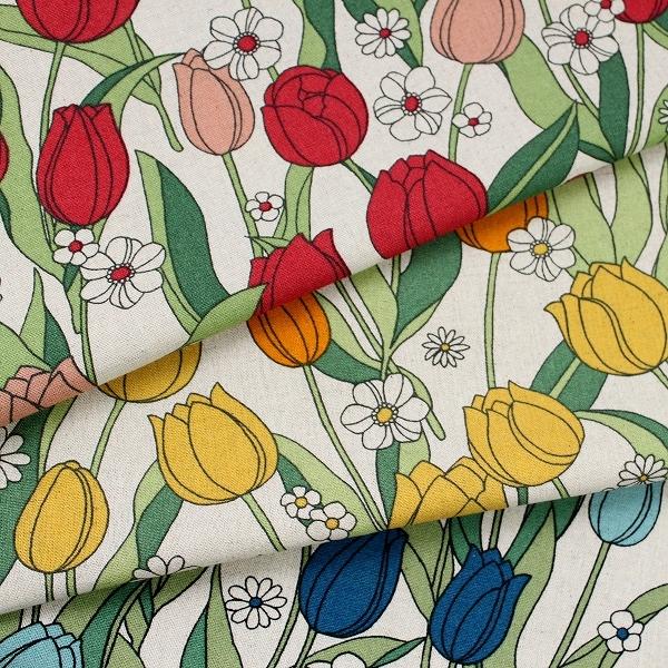 10cm単位価格 生地 布 Le Depalt 北欧調 チューリップ 花 綿麻キャンバス 綿85 麻15 約110cm幅 ゆうパケット2ｍ対応 148 1226 P とらや Fabric Yahoo 店 通販 Yahoo ショッピング