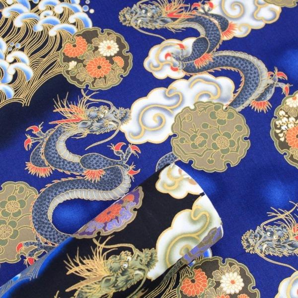 10cm単位価格 昇り龍 雲と荒波 雪輪文様 金ラメ 和柄 シーチング 綿100 生地 布 約110cm幅 ゆうパケット2 5ｍ対応 1750 59 とらや Fabric Yahoo 店 通販 Yahoo ショッピング