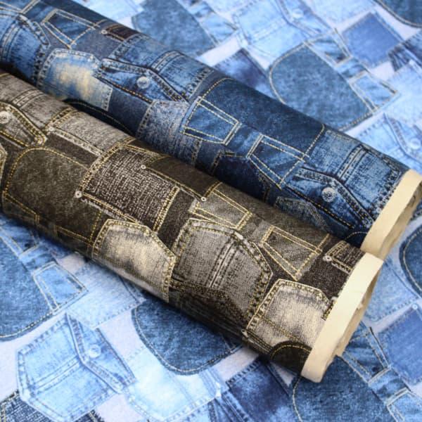 デニム風の配色にパッチワーク風のジーンズポケットがプリントされたおしゃれなデザイン。生地はオックスで中肉程のしっかりとした扱いやすいお生地です。シンプルなデザインでお洋服から雑貨まで幅広くお使い頂けます。また入園入学グッズ製作にも大変おスス...