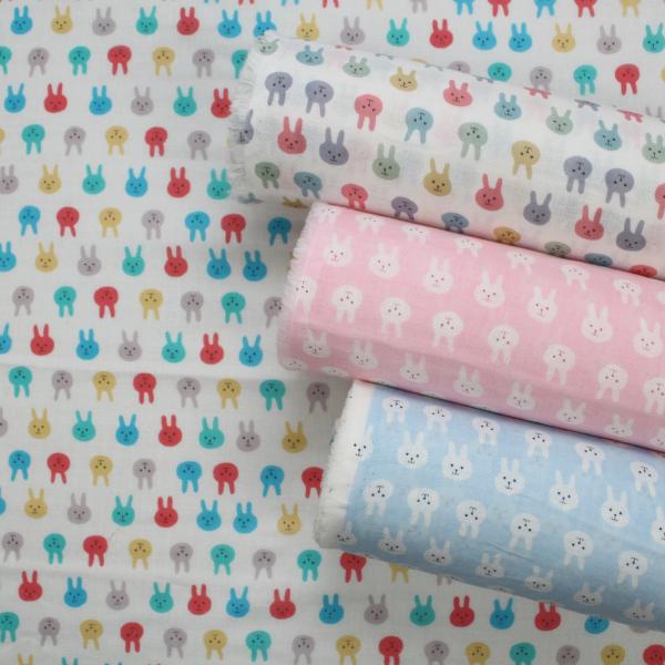 生地 布 うさぎ柄 ダブルガーゼ コットンこばやし綿プリント Wガーゼ 