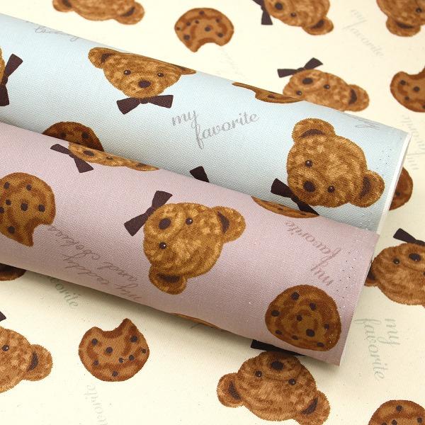 生地 布 くまとクッキー クッキーベア クマ オックス 綿100％ 約110cm幅 R9013-1 ゆうパケット2ｍ対応 10cm単位価格