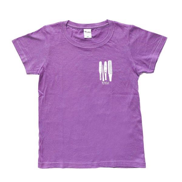 フラダンス　TUTUVI　Tシャツ 半袖 スタンダード　イエクク ワンポイント　ラベンダー　ホワイト