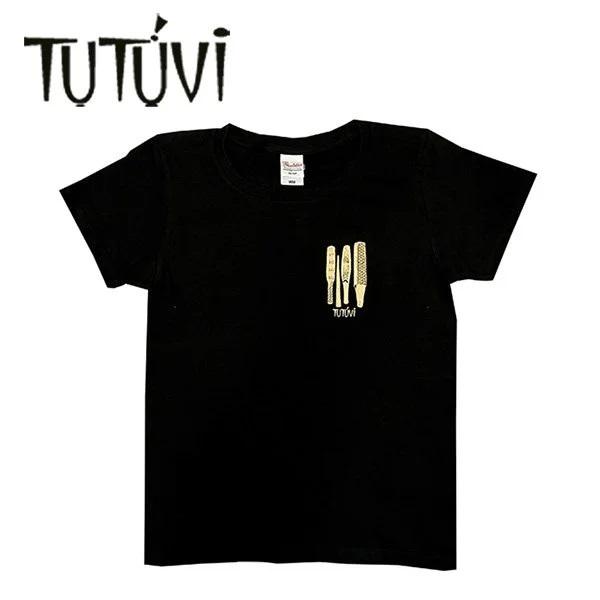 フラダンス　TUTUVI　男女兼用大きめスタンダード半袖Tシャツ（イエククワンポイント　色：ブラック/ベージュ）